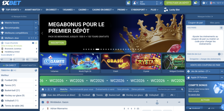 1xBet Guinée, page d'accueil paris sportifs